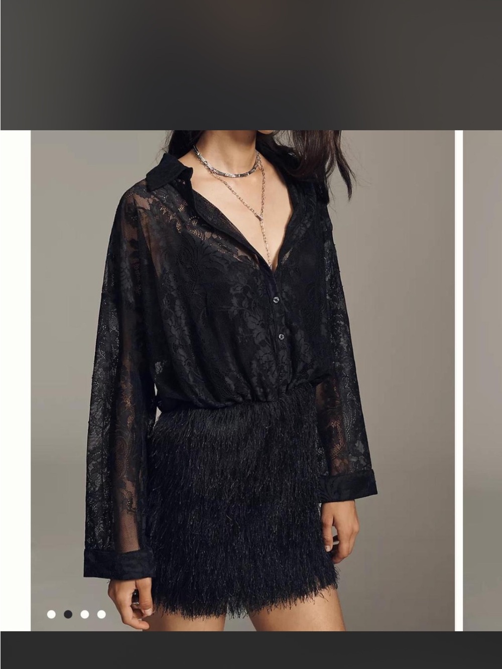 Maeve for Anthropologie Twofer Black Lace and Feather Dress